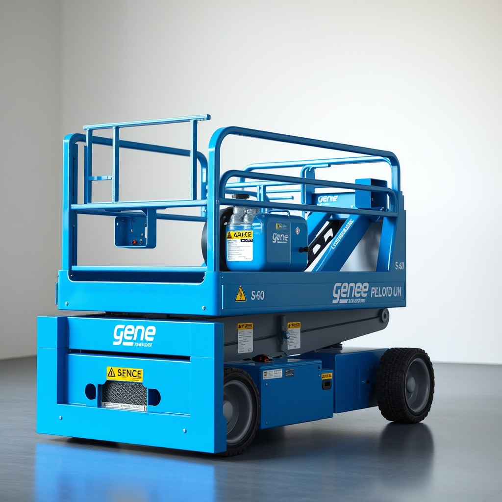 Genie S-60 motor bölümünde kayış gerginlik kontrolü yapan bir teknisyenin eldivenli eli